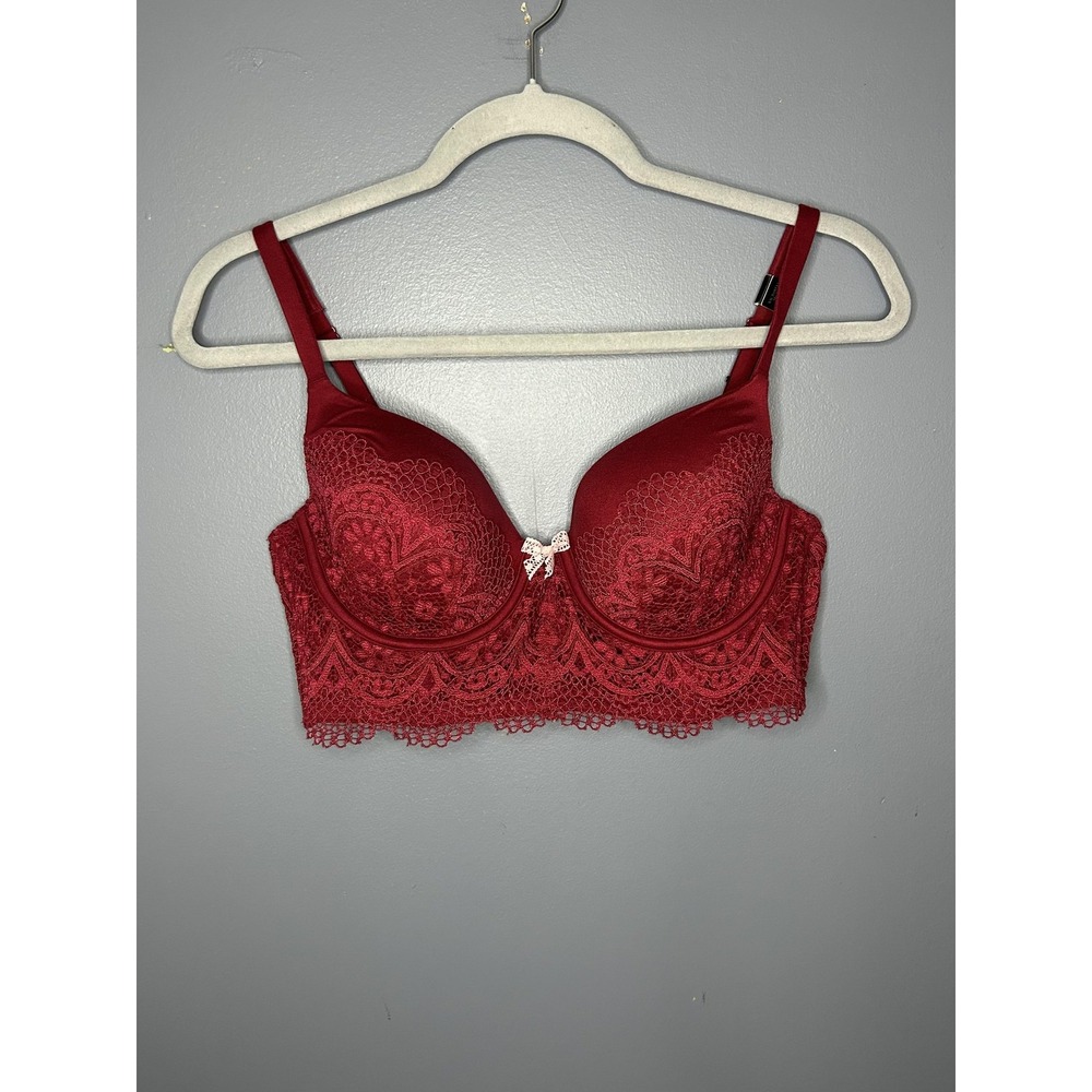 Victoria's Secret Body By Victoria Bra Womens 36C Red Lace Longline Demi